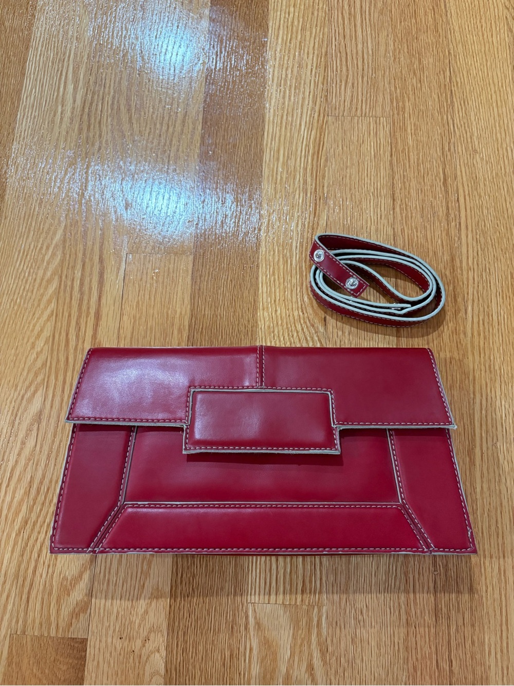 Vintage Nine West Red Leather Envelope Clutch with Removable Strap